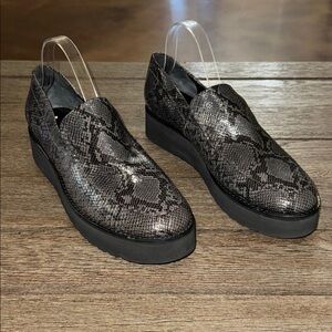 Vince Zeta Snakeskin Platform Loafers Dark Grey
